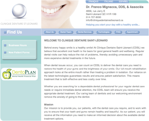 Site web Clinique Dentaire St-Leonard